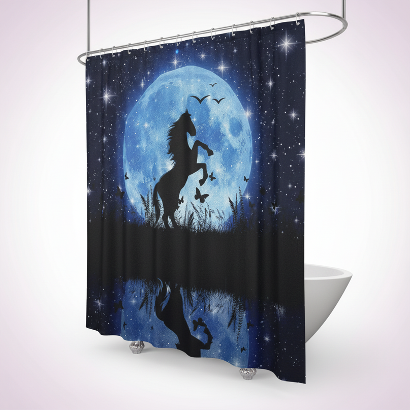 blue unicorn shower curtain - white-bg