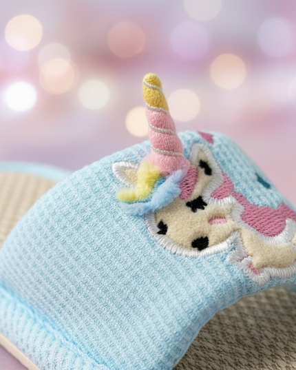 blue unicorn slippers - detail