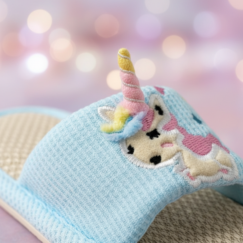 blue unicorn slippers - detail