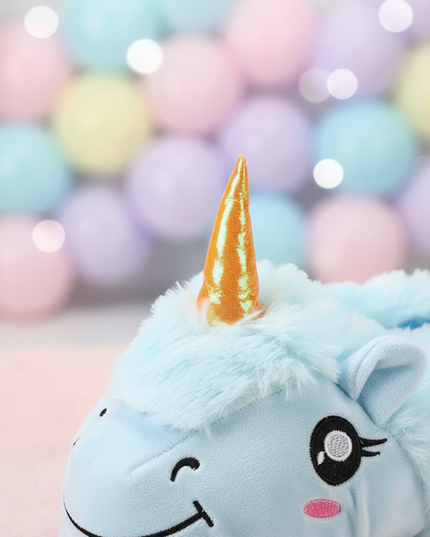 blue unicorn slippers - detail