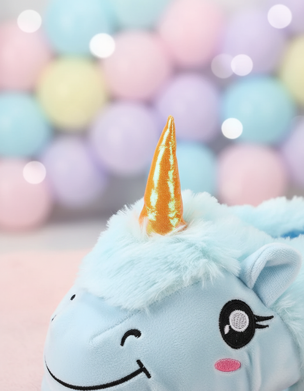 blue unicorn slippers - detail