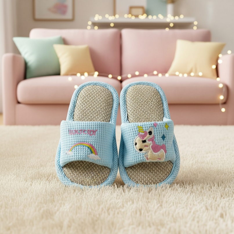 blue unicorn slippers - lifestyle