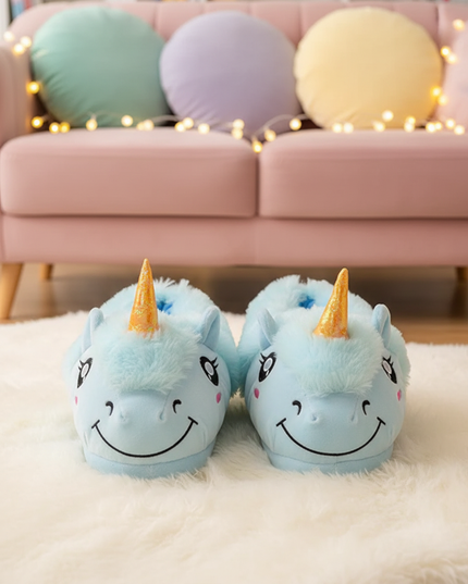 blue unicorn slippers - lifestyle