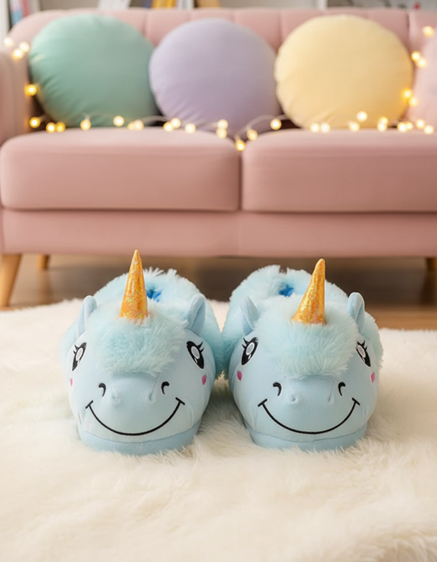 blue unicorn slippers - lifestyle