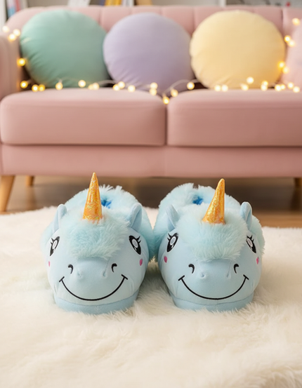 blue unicorn slippers - lifestyle