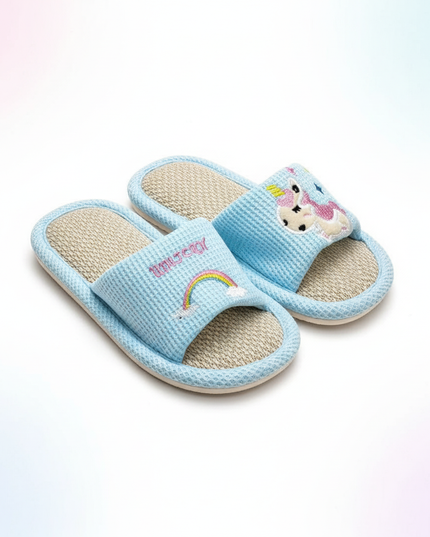 blue unicorn slippers - white-bg