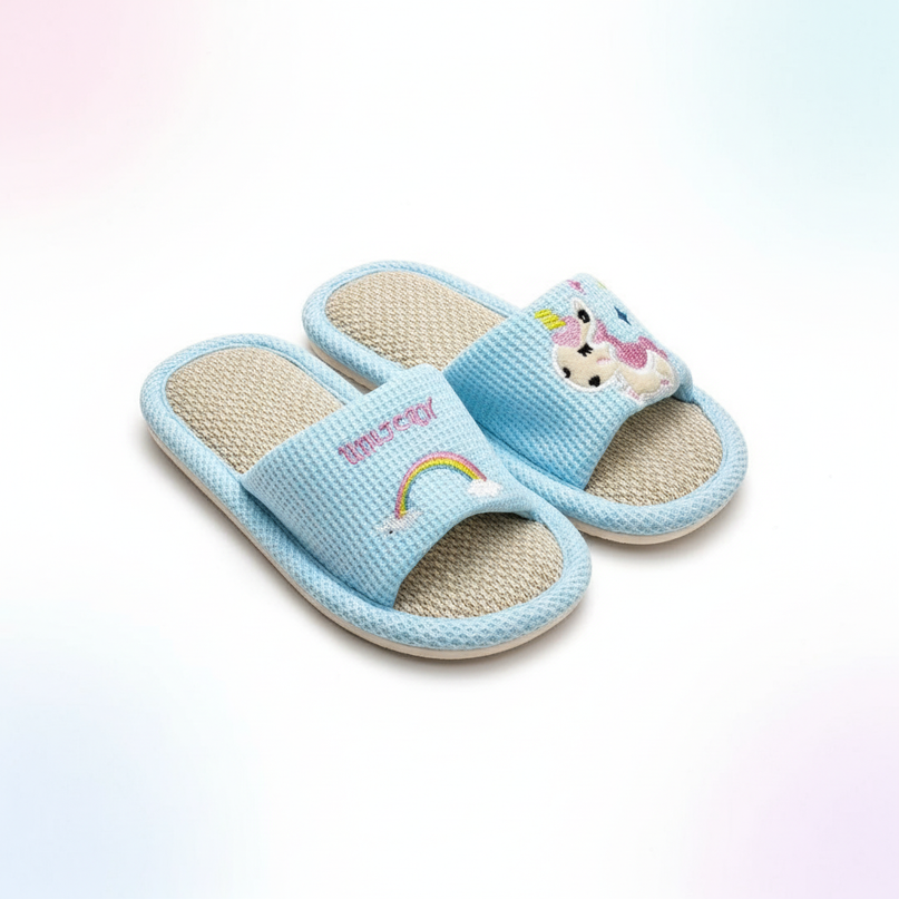 blue unicorn slippers - white-bg