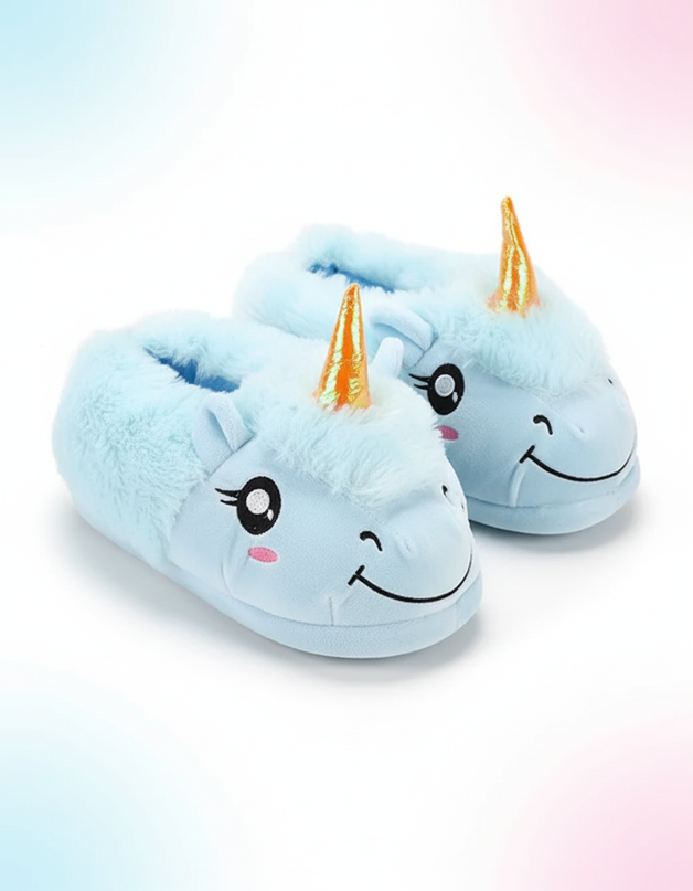blue unicorn slippers - white-bg