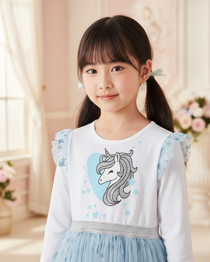 blue unicorn star tutu dress - detail
