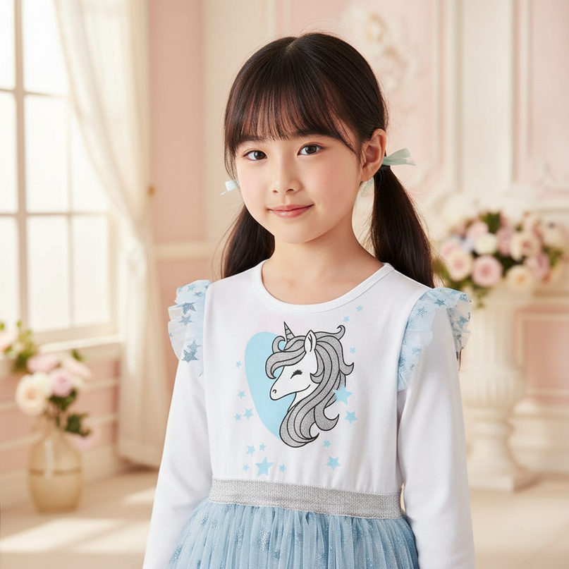 blue unicorn star tutu dress - detail