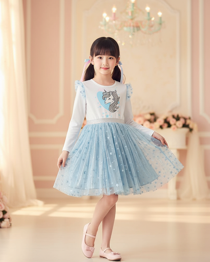 blue unicorn star tutu dress - front