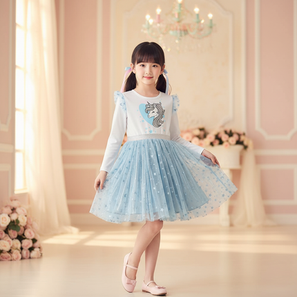 blue unicorn star tutu dress - front