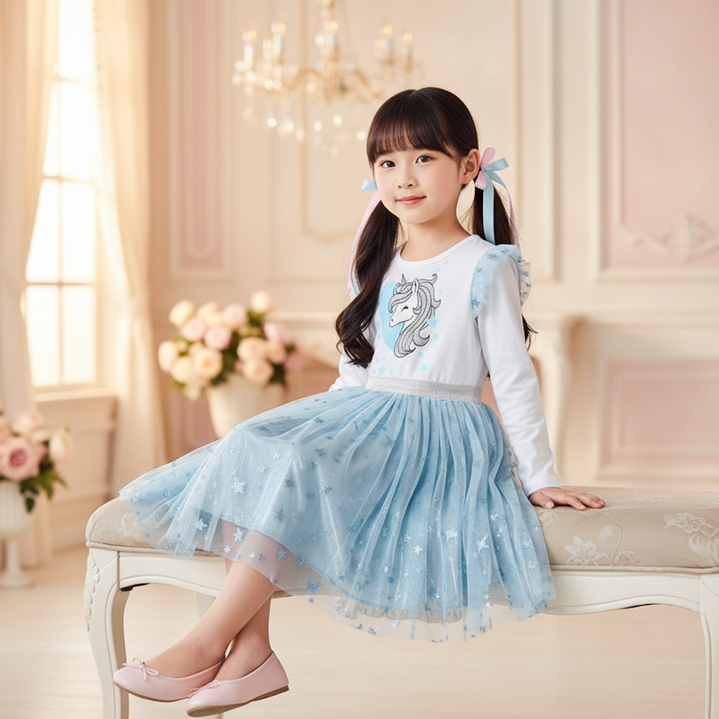 blue unicorn star tutu dress - sitting