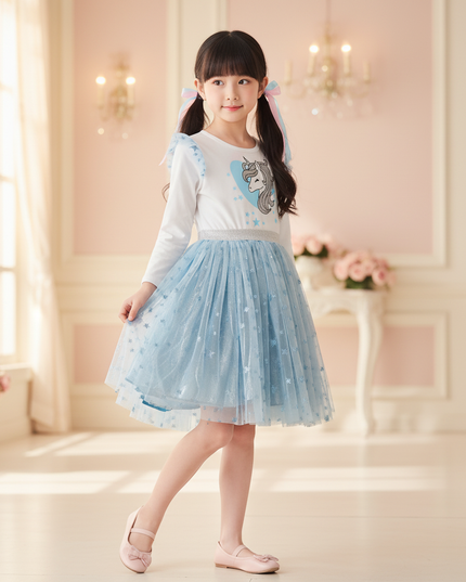blue unicorn star tutu dress - three-quarter