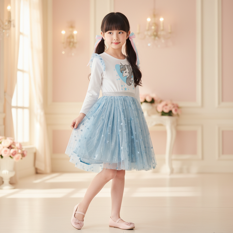 blue unicorn star tutu dress - three-quarter