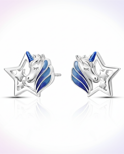 blue unicorn stud earrings - white-bg
