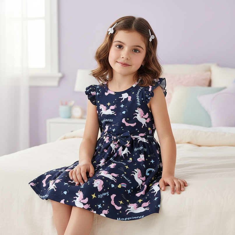 blue unicorn summer dress - sitting