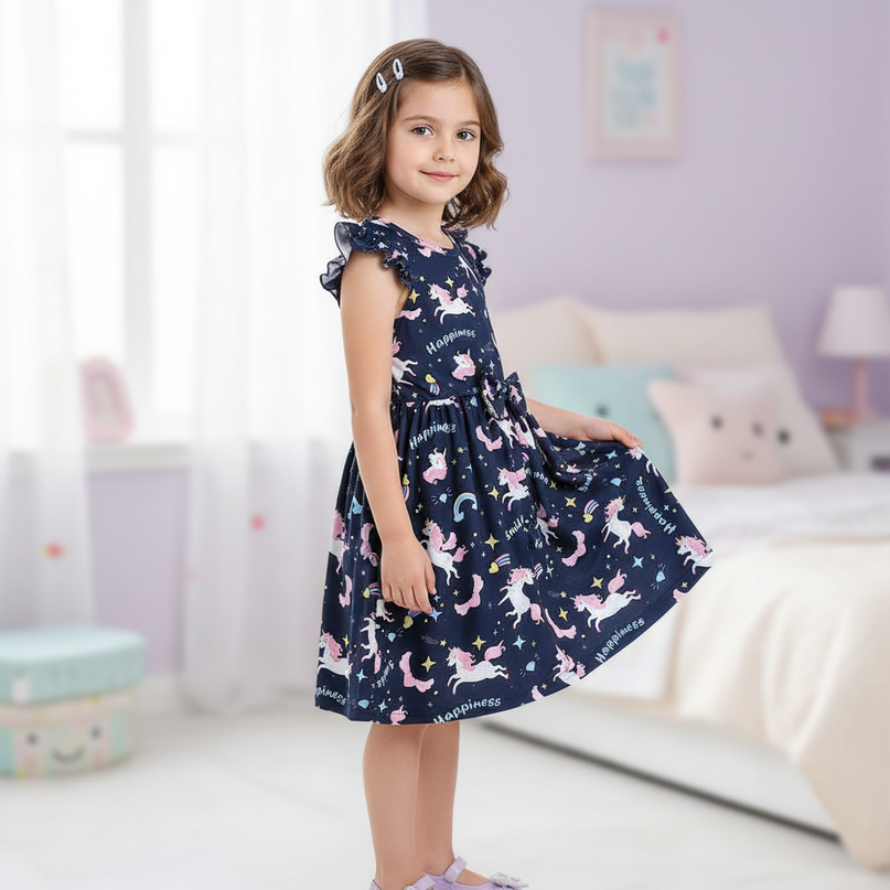 blue unicorn summer dress - three-quarter