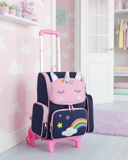 blue unicorn trolley school backpack - lifestyle