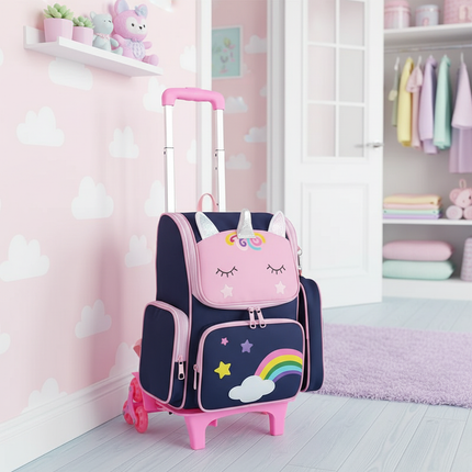 blue unicorn trolley school backpack - lifestyle