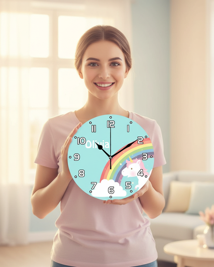 blue unicorn wall clock - in-use