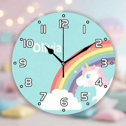 blue unicorn wall clock - lifestyle