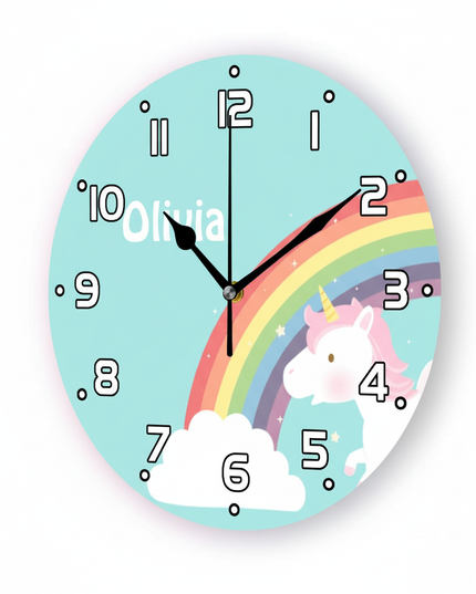 blue unicorn wall clock - white-bg