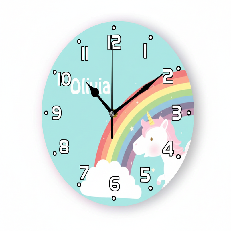 blue unicorn wall clock - white-bg
