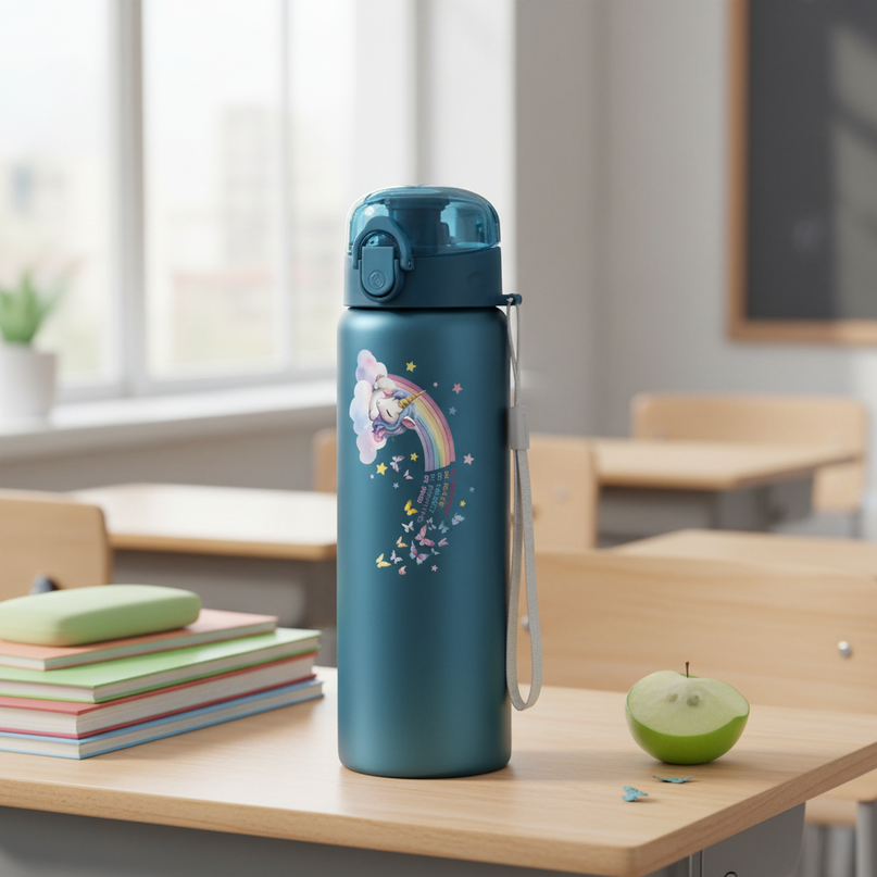 blue unicorn water bottle - lifestyle