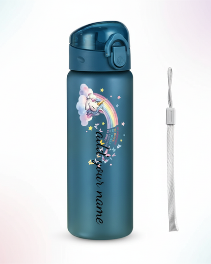 blue unicorn water bottle - white-bg