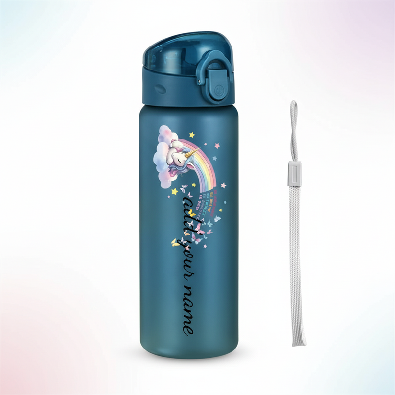 blue unicorn water bottle - white-bg