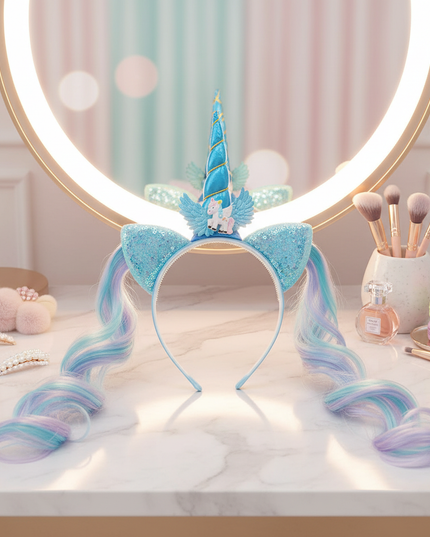 blue unicorn wig headband - lifestyle