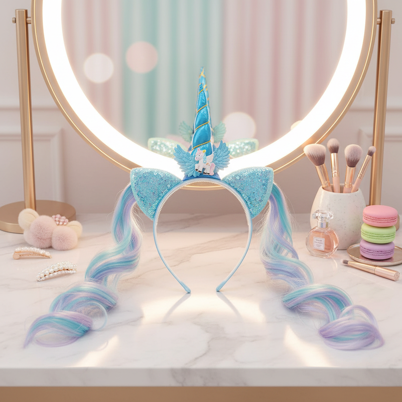 blue unicorn wig headband - lifestyle
