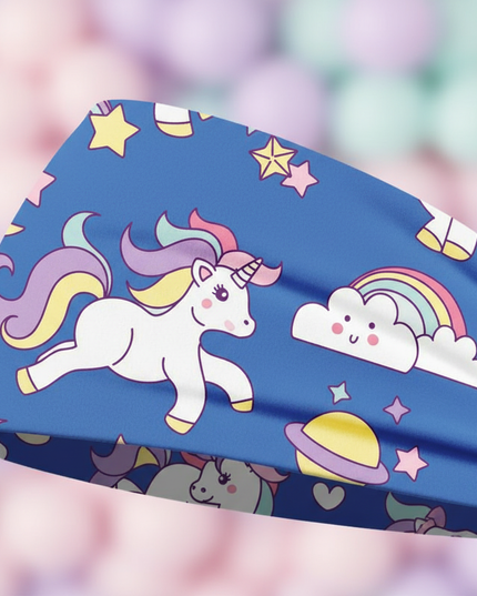 blue unicorn workout headband - detail