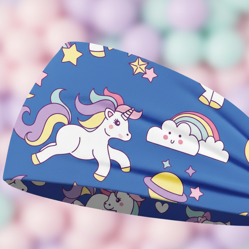 blue unicorn workout headband - detail