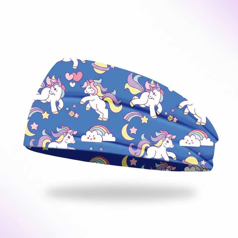 blue unicorn workout headband - white-bg