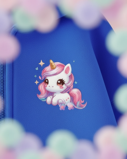 blue unicorn zip hoodie - detail