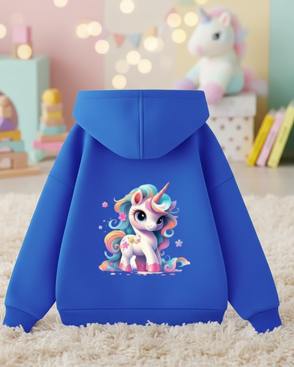 blue unicorn zip hoodie kids - lifestyle