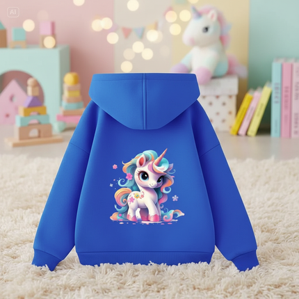 blue unicorn zip hoodie kids - lifestyle