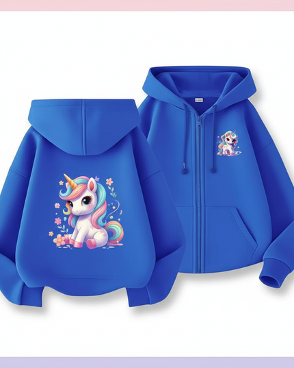 blue unicorn zip hoodie kids - white-bg
