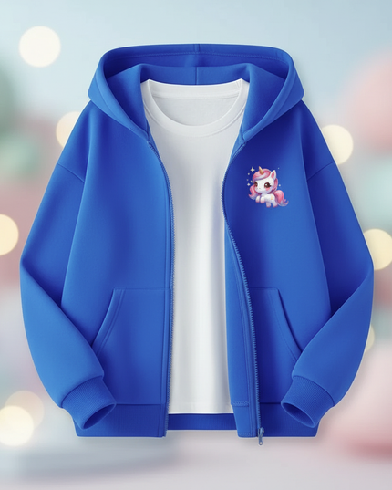 blue unicorn zip hoodie - lifestyle