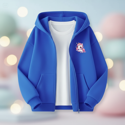 blue unicorn zip hoodie - lifestyle