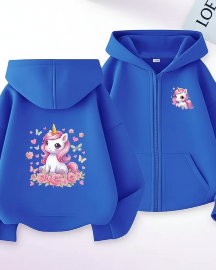 blue unicorn zip hoodie - white-bg