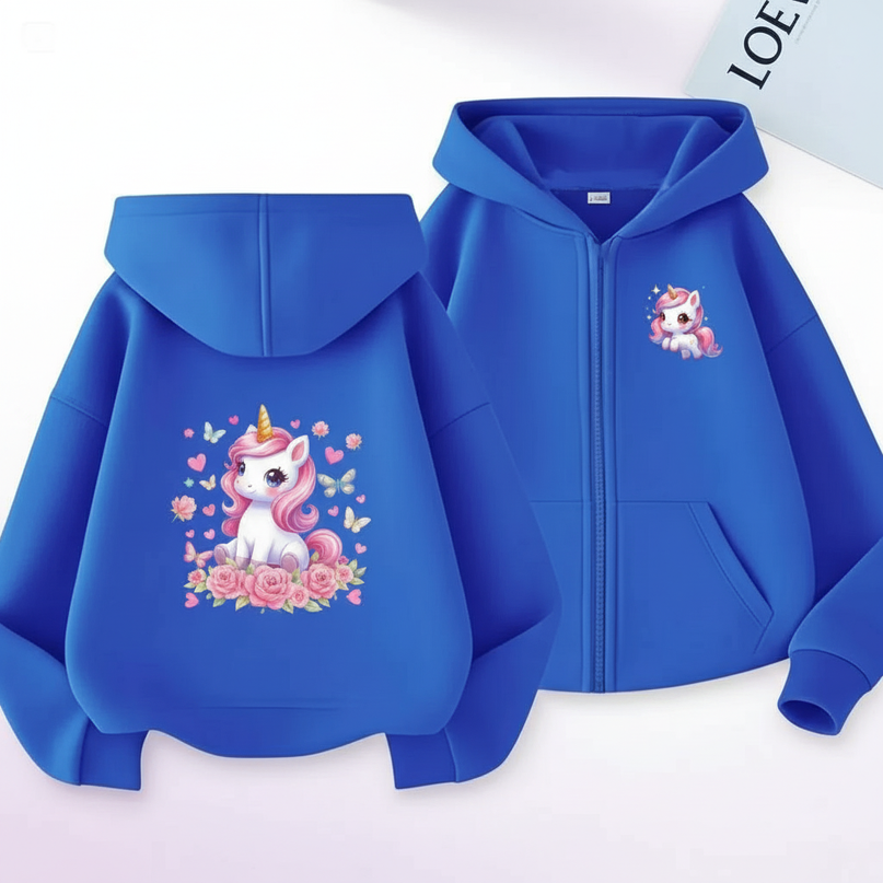 blue unicorn zip hoodie - white-bg