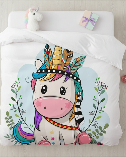 boho feather tribal unicorn bedding - flat-lay