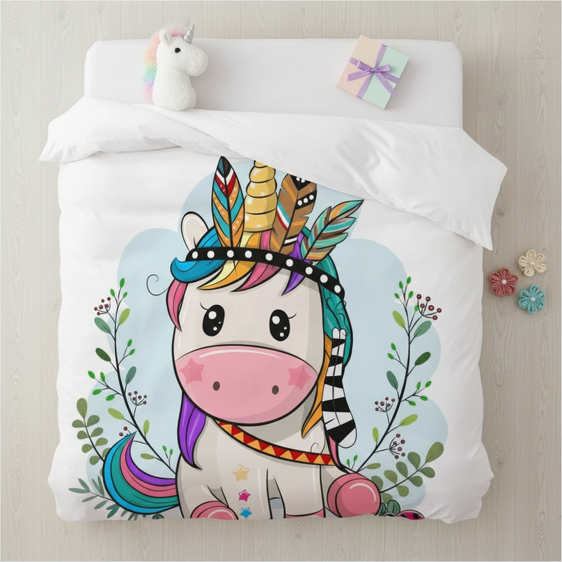 boho feather tribal unicorn bedding - flat-lay