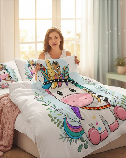 boho feather tribal unicorn bedding - in-use