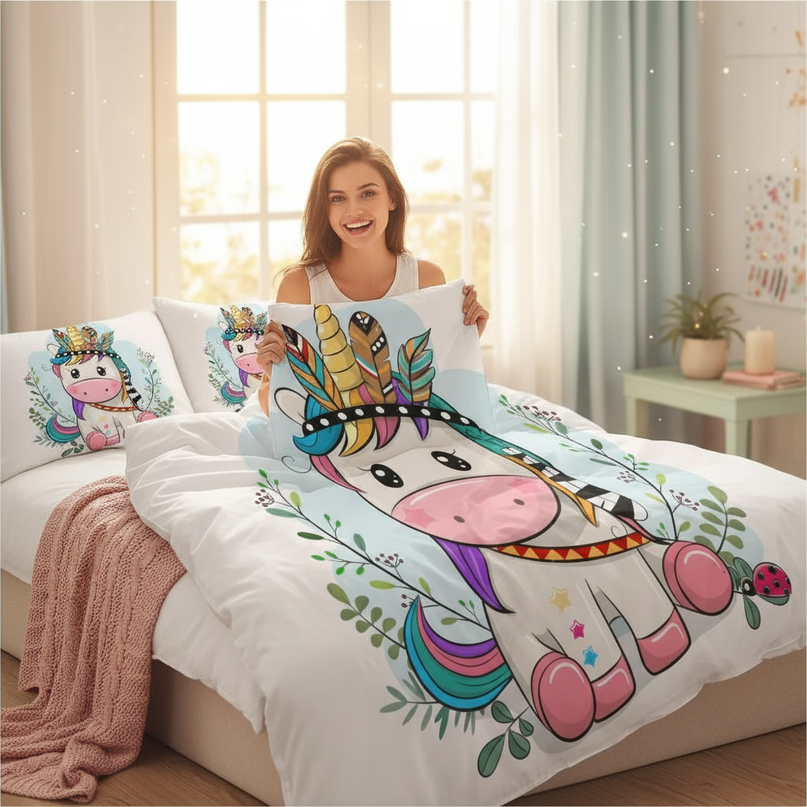 boho feather tribal unicorn bedding - in-use