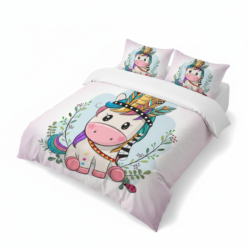 boho feather tribal unicorn bedding - white-bg