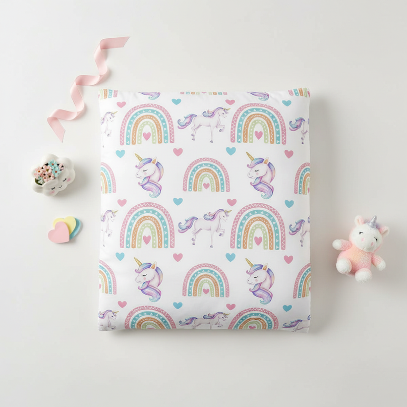 boho unicorn bedding - flat-lay